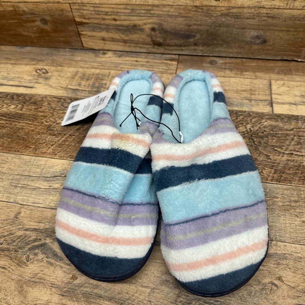 Kids Plush Slip-On Slippers in Pastel Stripes